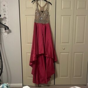 Elegant Pink and Tan Hi-Lo Prom Dress